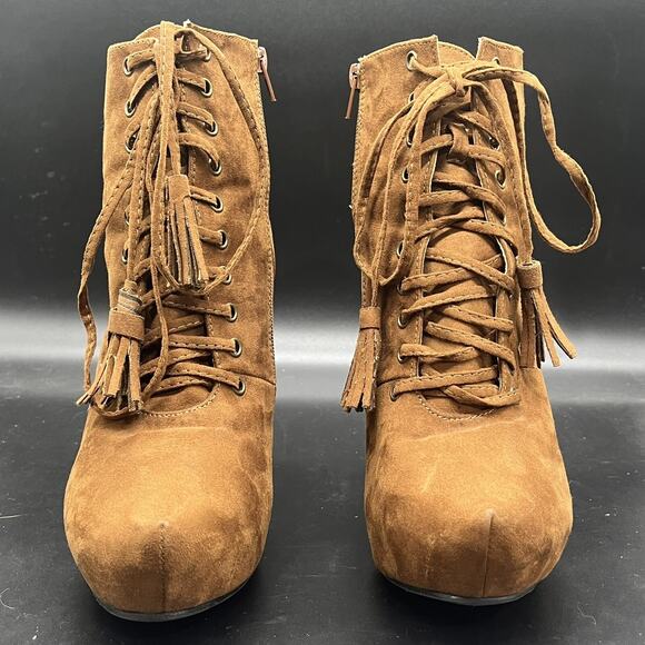 Torrid Womens 10 Brown Suede Lace Up Heeled Combat Booties - Picture 3 of 9